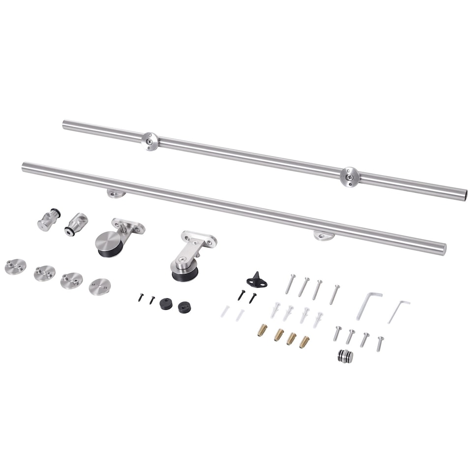 image 1 of HOMCOM Wooden Sliding Door Kit Stainless Steel Smooth Operation Hardware Track Kit System Unit For Single Door 2000mm | Silver | Silver