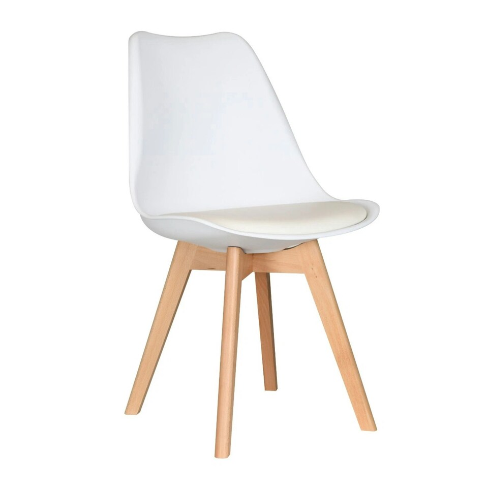 image 1 of Single Scandinavian Dining Chair with Leather Cushions Solid Wood Legs Brown