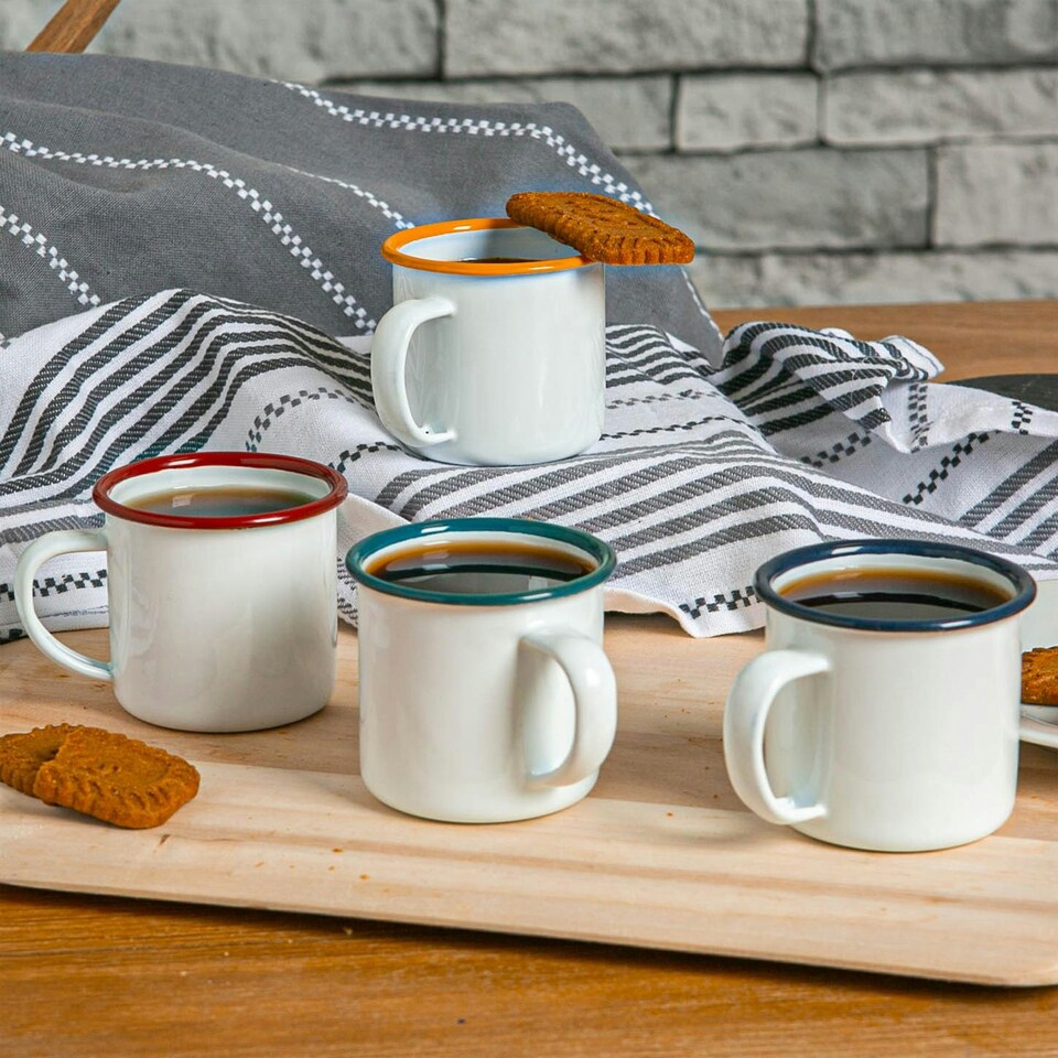 image 1 of Argon Tableware White Enamel Espresso Cups - 130ml - Navy - Pack of 6 Blue