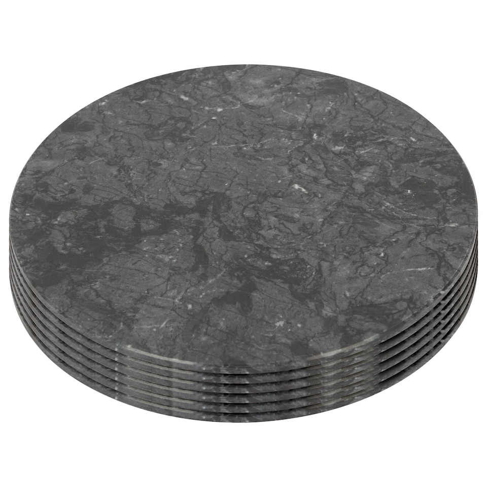 image 1 of Argon Tableware Round Marble Placemats - 30cm - Black - Pack of 6 | Black | Black