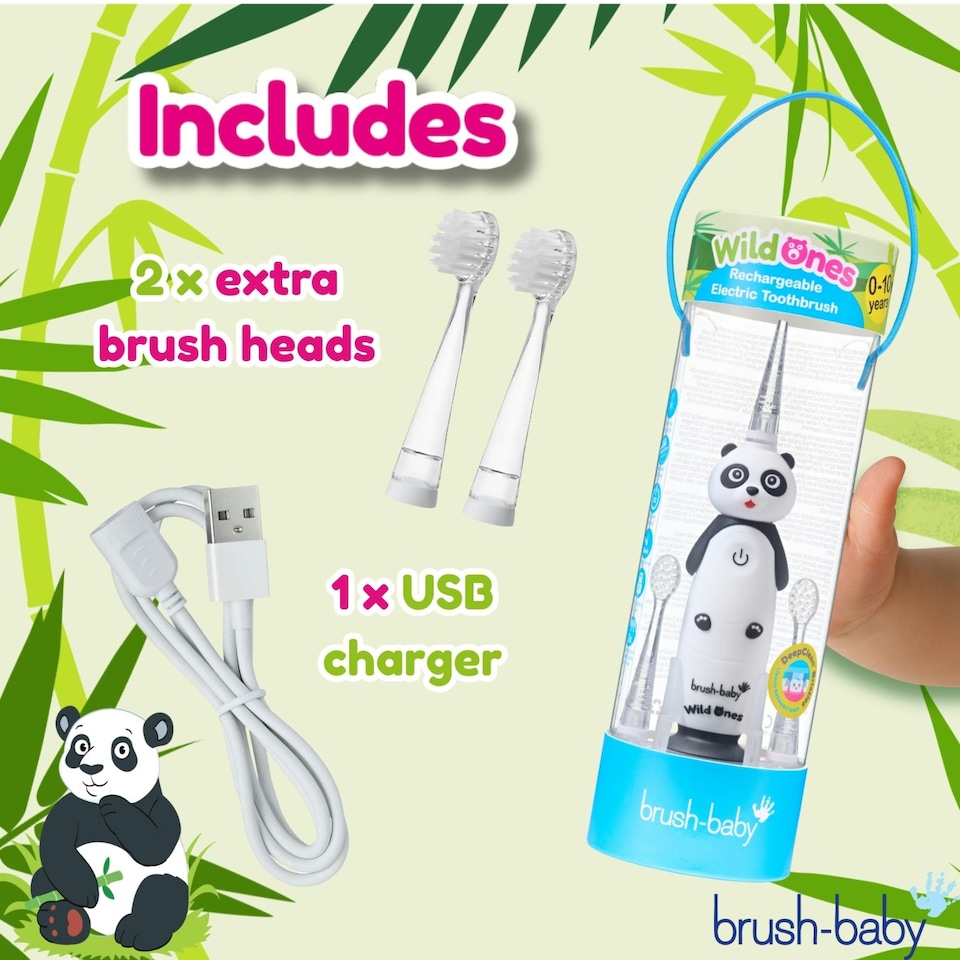 image 1 of Brush Baby WildOnes™ Panda Kids Electric Rechargeable Toothbrush