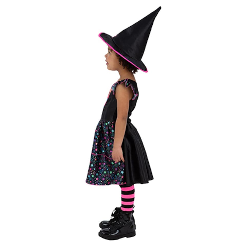 image 1 of Neon Star Witch Girls Fancy Dress Costume Kids Small - Age 4-6