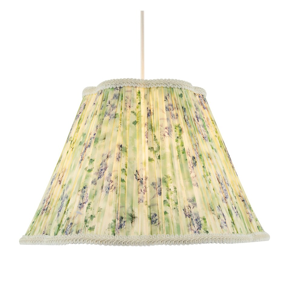 image 1 of Green and Blue Floral Victorian Scallop Shade with Embroidered Trims Green