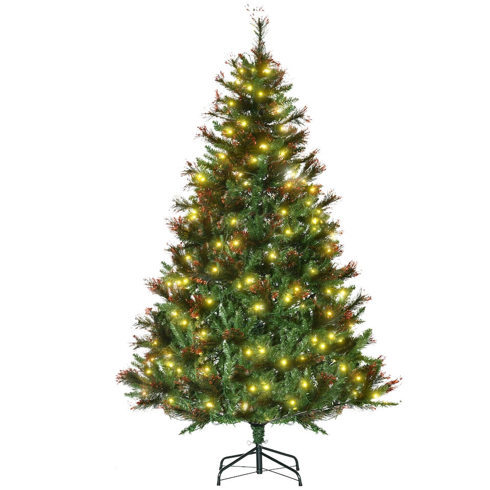 image 1 of HOMCOM 1.8m 6ft PreLit Christmas Tree Artificial Spruce Xmas Tree Warm White LED Holiday Decor with Metal Stand