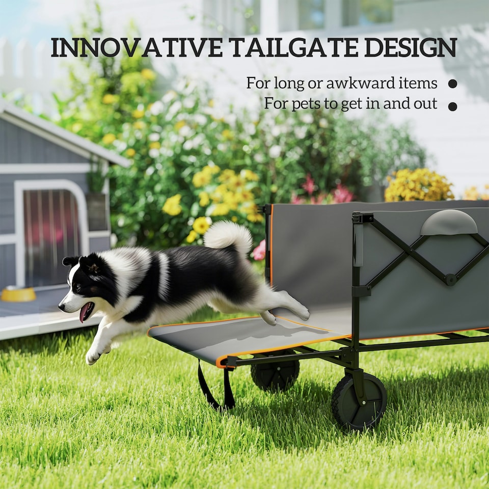 image 1 of Outsunny 160L Folding Trolley Cart w/ Adjustable Handle, Grey and Orange