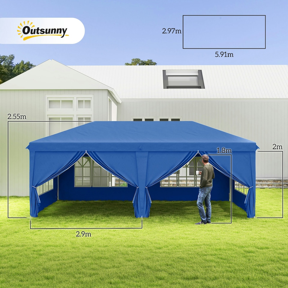 image 1 of Outsunny 3m x 6m Pop Up Gazebo Party Tent Canopy Marquee with Storage Bag Blue