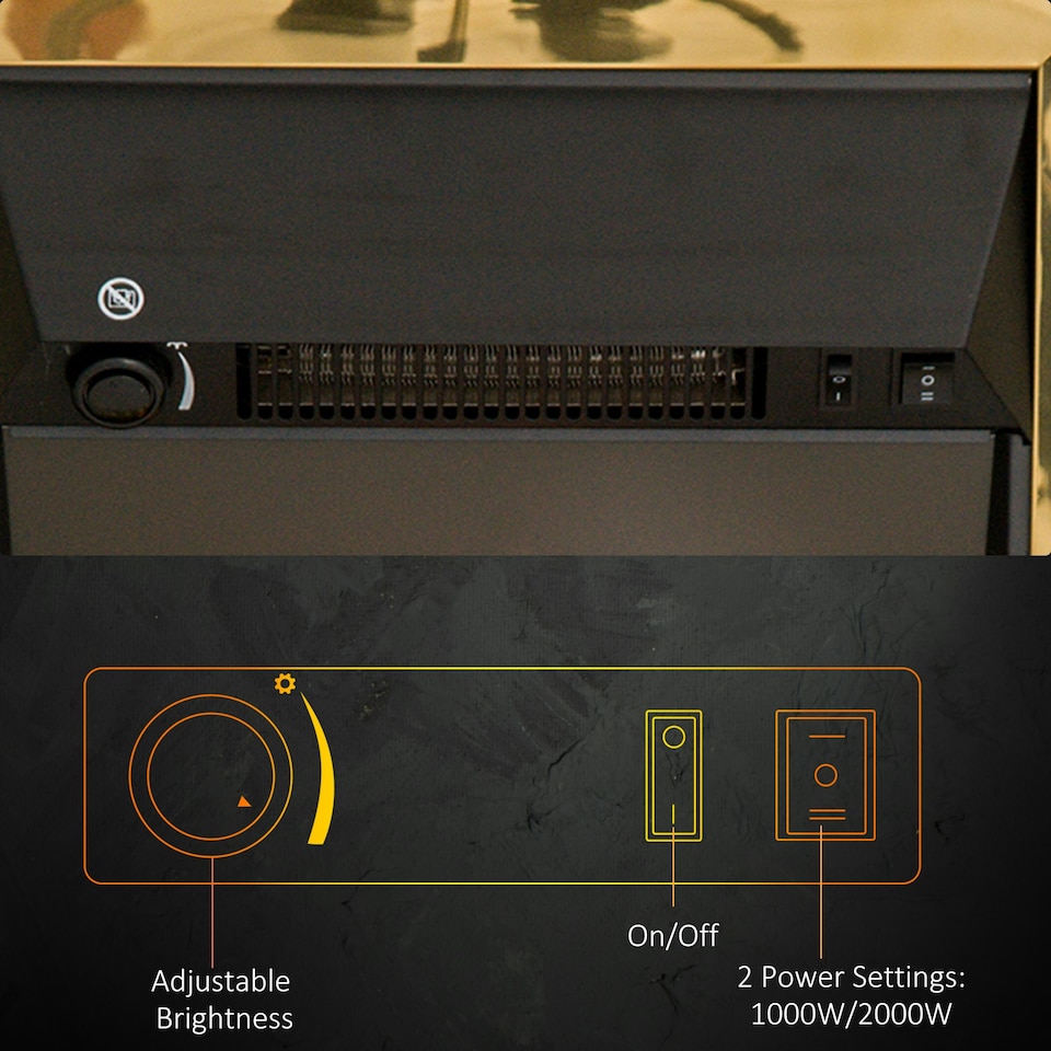 image 1 of HOMCOM Electric Fireplace 1 & 2KW LED Fire Flame for Living Room Golden