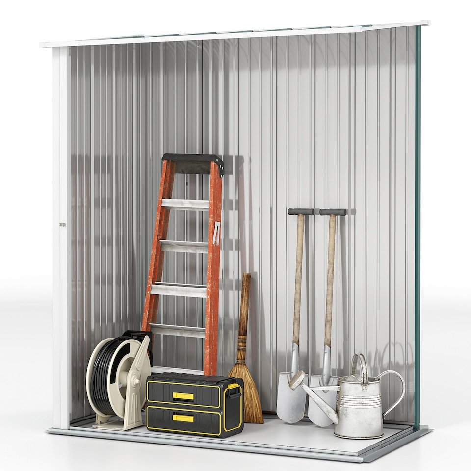 image 1 of Outsunny 5ft x 3ft Lean to Garden Shed, Metal Outdoor Storage Shed with Single Lockable Door, Tool Storage Shed for Garden, Patio, Green