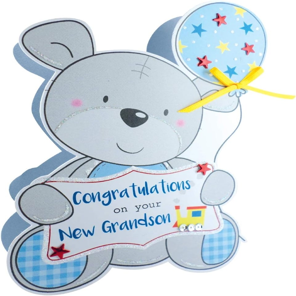 image 1 of Birth of New Baby Grandson 3D Congratulations Card