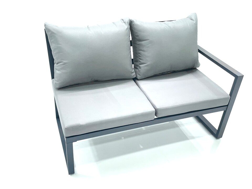 image 1 of Fimous 11 Seater Outdoor Aluminum Garden Furniture Set Corner Sofa 2 Big Footstools Rising Lifting Dining Table Sets Dark Grey