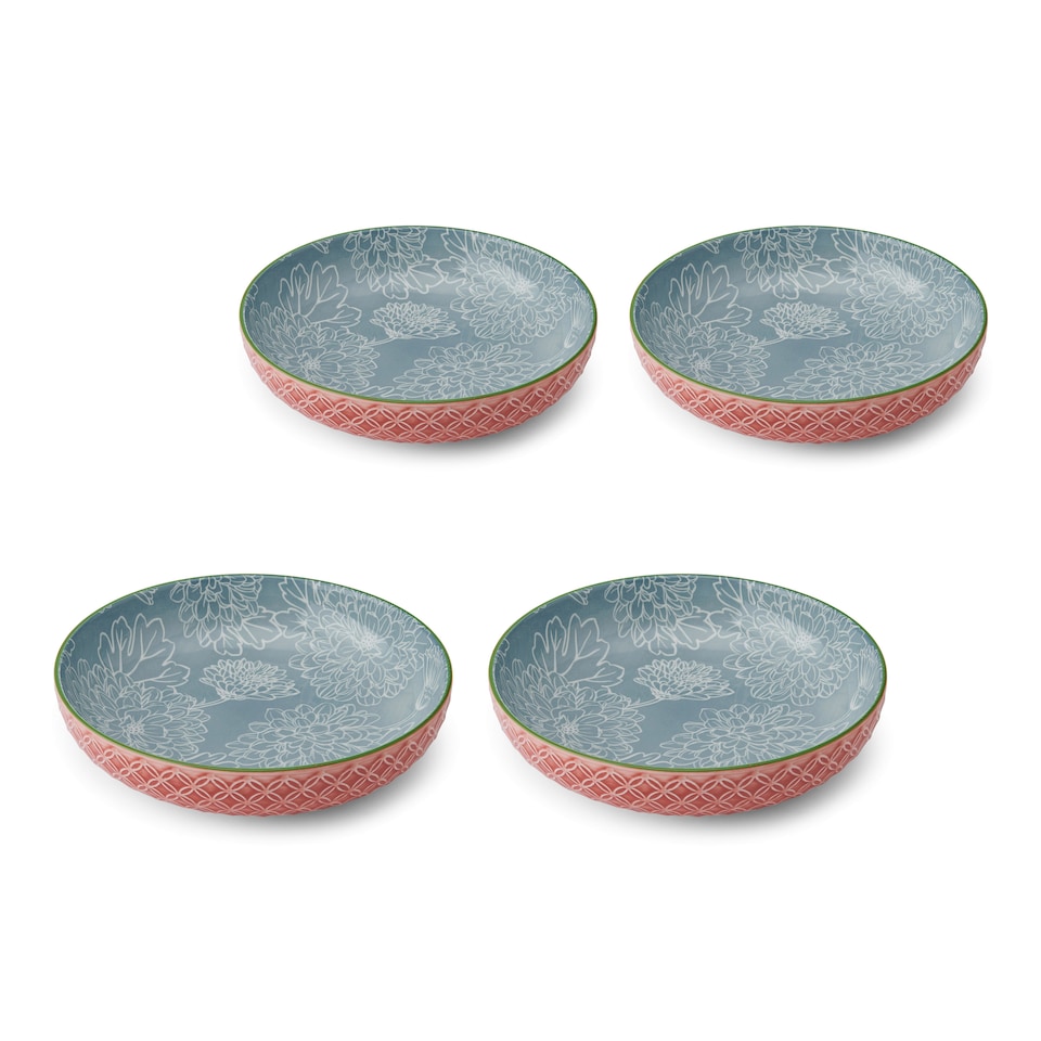 image 1 of Mikasa Set of 4 Grey Floral Stoneware Pasta Bowls