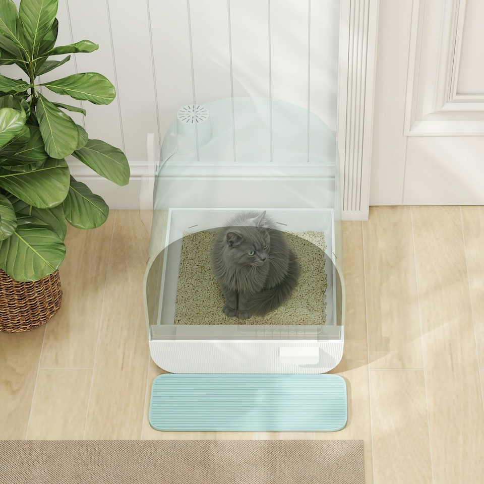 image 1 of PawHut Cat Litter Box Kitten Litter Tray w/ Lid, Scoop, Filter, Flap Door