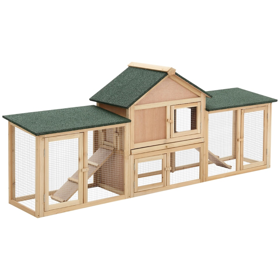 image 1 of PawHut Rabbit Hutch, Guinea Pig Hutch Outdoor Wooden 2 Storey Bunny House