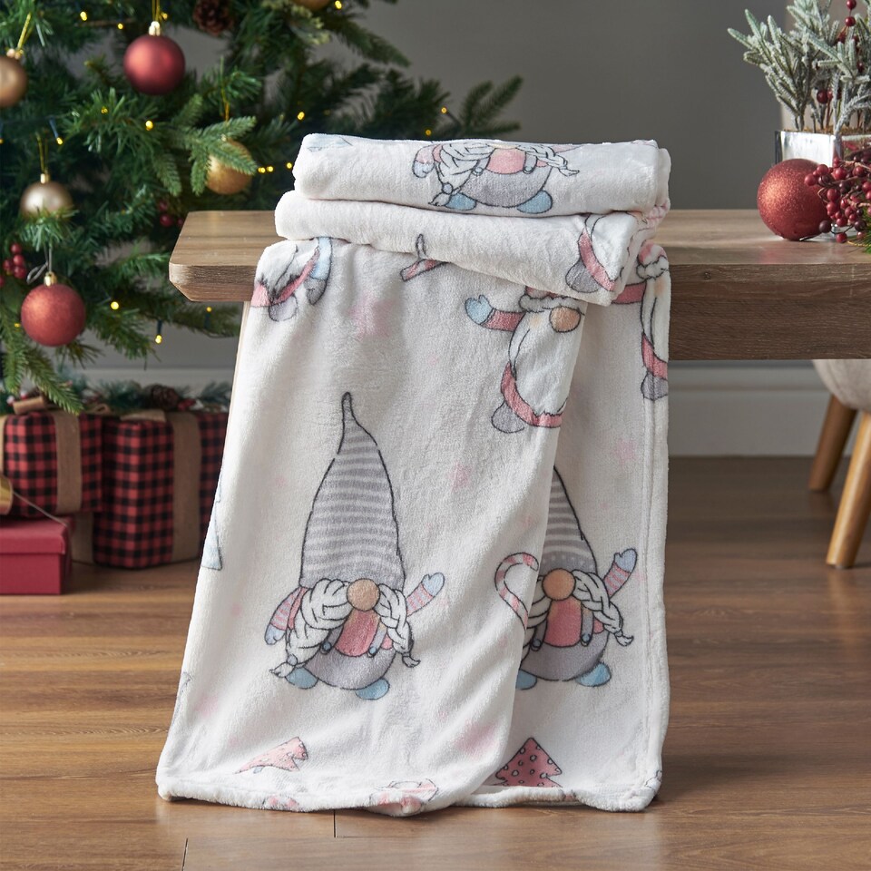 image 1 of Catherine Lansfield Christmas Festive Gnomes Cosy Fleece Blanket Throw