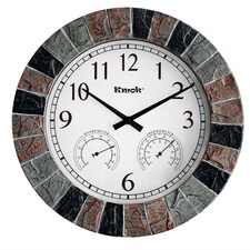 13.5" Faux Slate Waterproof Indoor/Outdoor Wall Clock with Thermometer & Hygrometer
