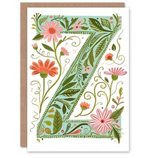 Letter Z Bright Watercolour Wildflowers Floral Birthday Card