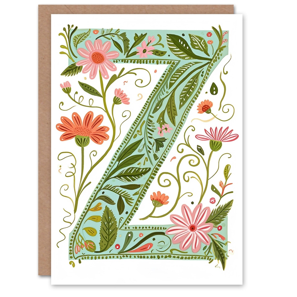 image 1 of Letter Z Bright Watercolour Wildflowers Floral Birthday Card