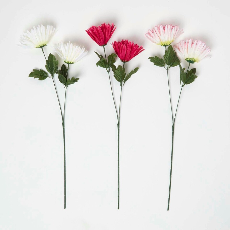 image 1 of Homescapes Artificial Chrysanthemum Single Stem Set of 3, 60 cm