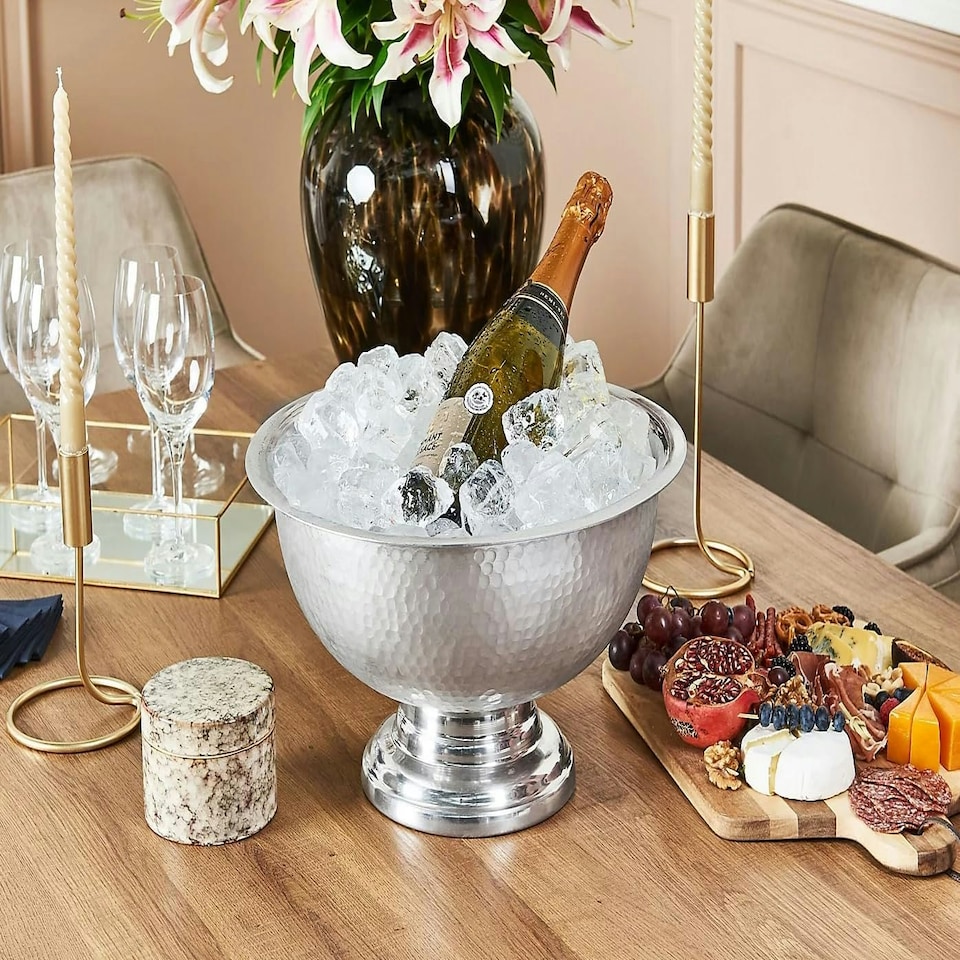 image 1 of Hammered Stainless Stee Ice & Champagnerr Bucket Ideal for Punch - 34 cm Diameter