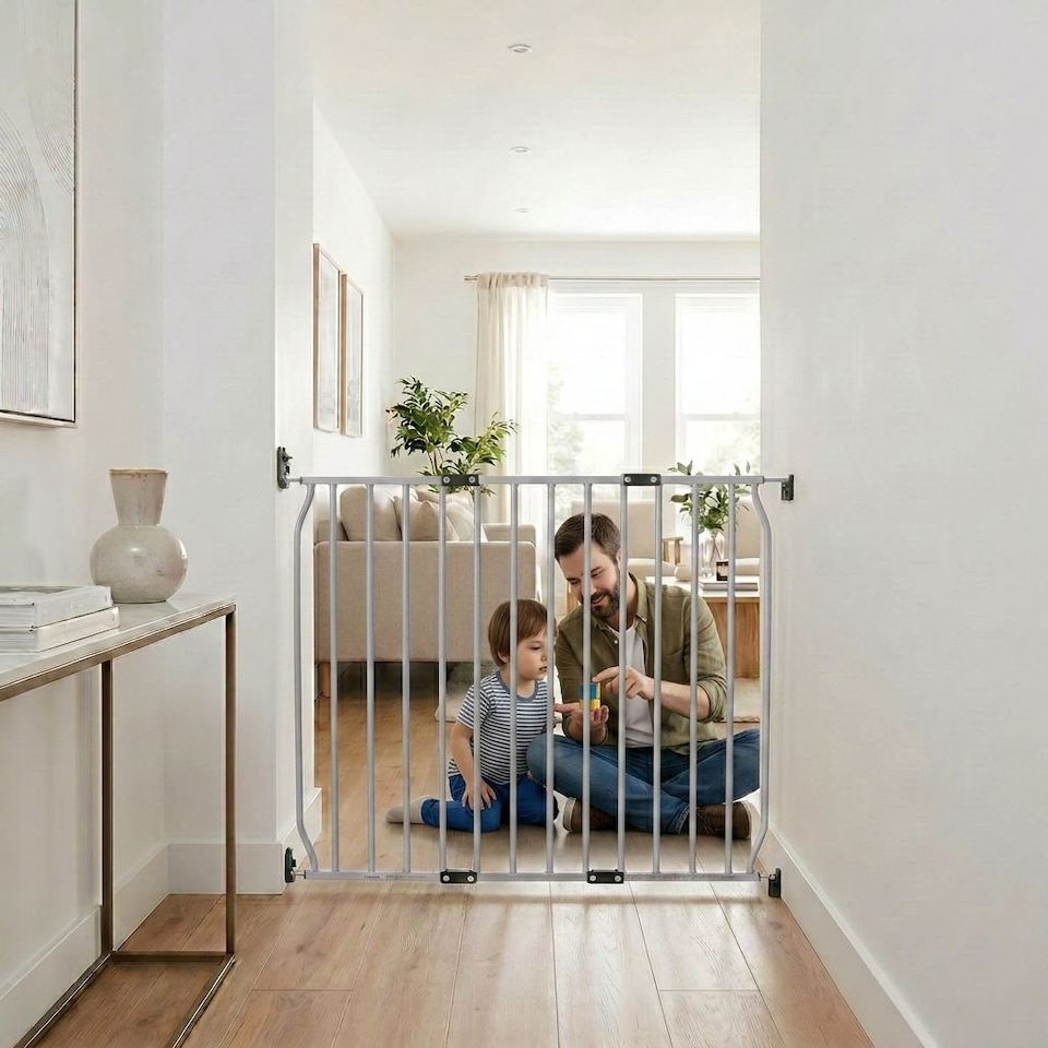 image 1 of Safetots Extra Tall Eco Screw Fit Baby Gate, Grey, 110cm - 120cm, Extra Tall Gate 100cm in Height, Stair Gate for Baby, Screw Fitted Safety Gate, Easy Installation