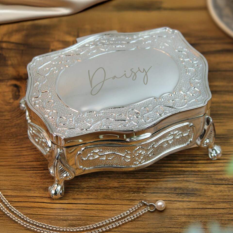 image 1 of Personalised Small Silver Plated Jewellery Box