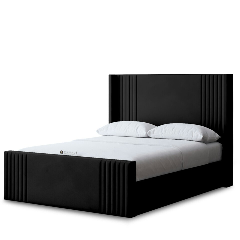 image 1 of Elara Divan Bed with Winged Panel Headboard - Black - Double / 4ft6