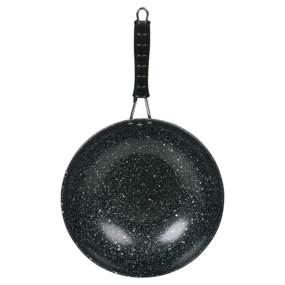 image 1 of 12 Black Marble Carbon Steel Induction Wok Non Stick Frying Pan - 30cm