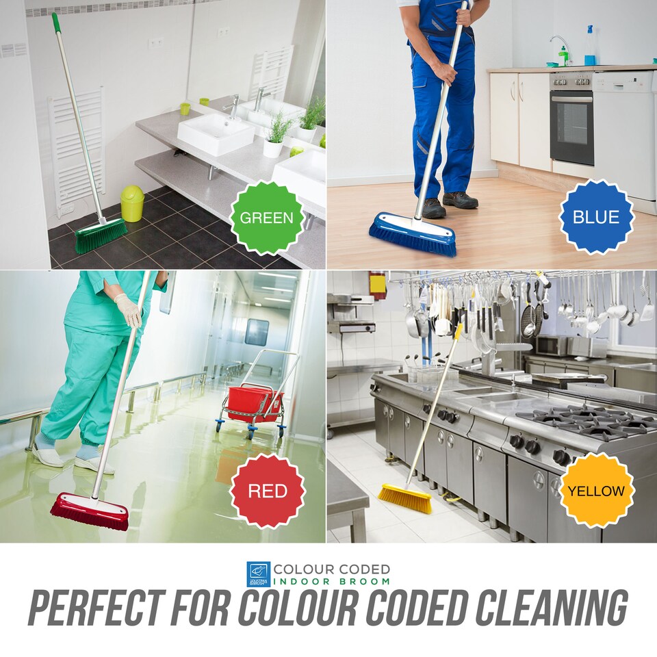 image 1 of TDBS Colour Coded Indoor Sweeping Broom with Scraper