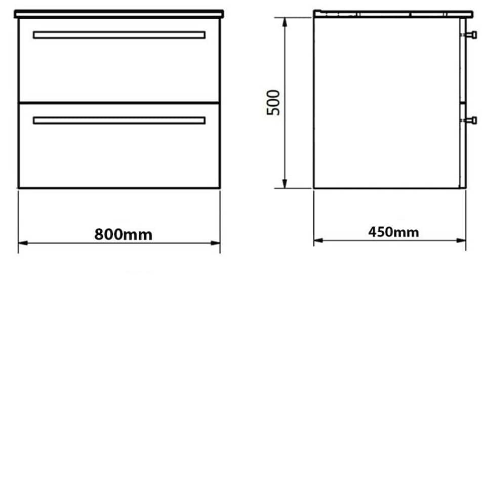 image 1 of Bathroom 2-Drawer Wall Hung Vanity Unit with Ceramic Basin 800mm Wide - Silver Oak  - Brassware Not Included | Brown | Brown | 1