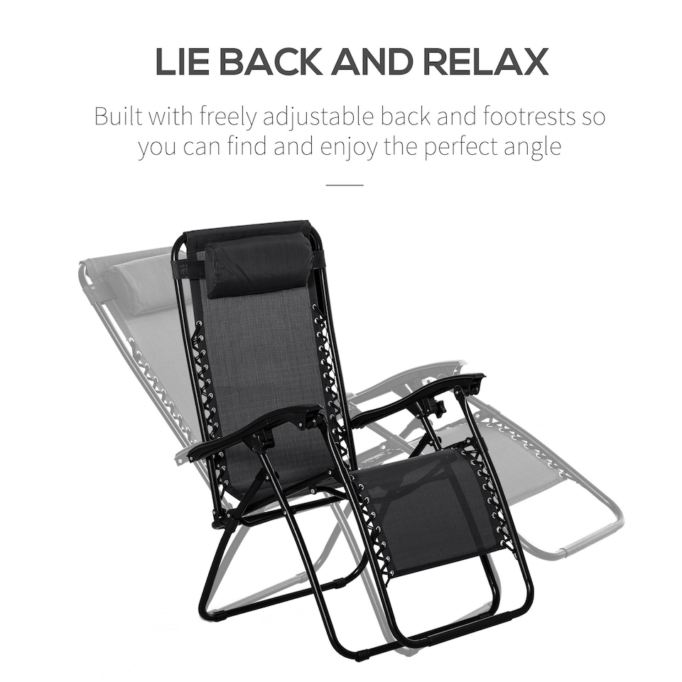 image 1 of Outsunny 3PC Zero Gravity Chairs Sun Lounger Table Set Black