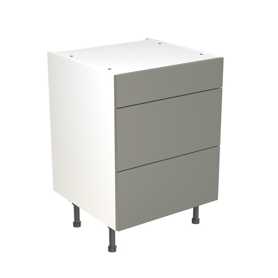 image 1 of 3 Drawer Base Unit 600mm w/ Slab Cabinet Door - Ultra Matt Dust Grey Grey | Ultra Matt Dust Grey