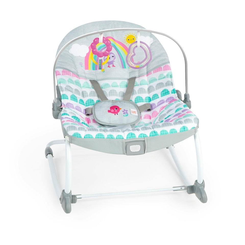 image 1 of Bright Starts Rosy Rainbow Infant to Toddler 2in1 Rocker / Stationary Seat 13030