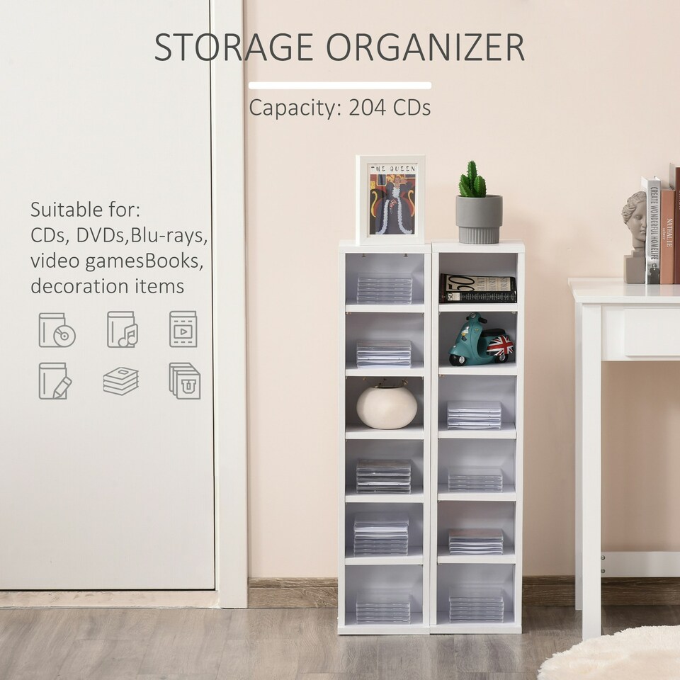 image 1 of HOMCOM Set of 2 CD Storage Units with Adjustable Shelves White