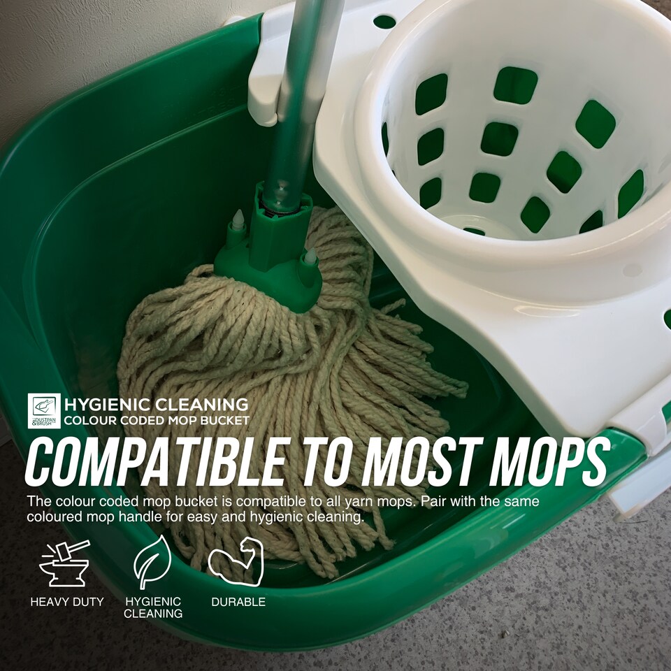 image 1 of Colour Coded Mop Bucket with Removable Wringer 12L Heavy Duty Plastic Cleaning Bucket for Home Kitchen and Catering