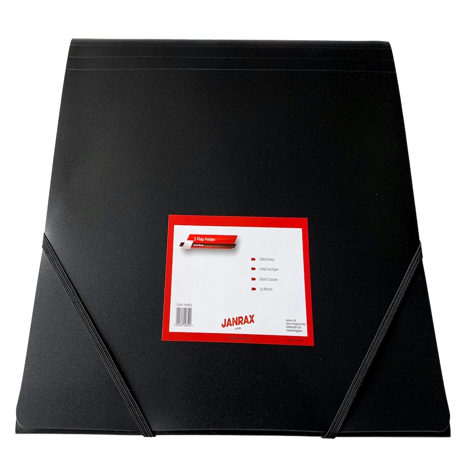 image 1 of Janrax A4 Black 3 Flap Folder with Elasticated Closure