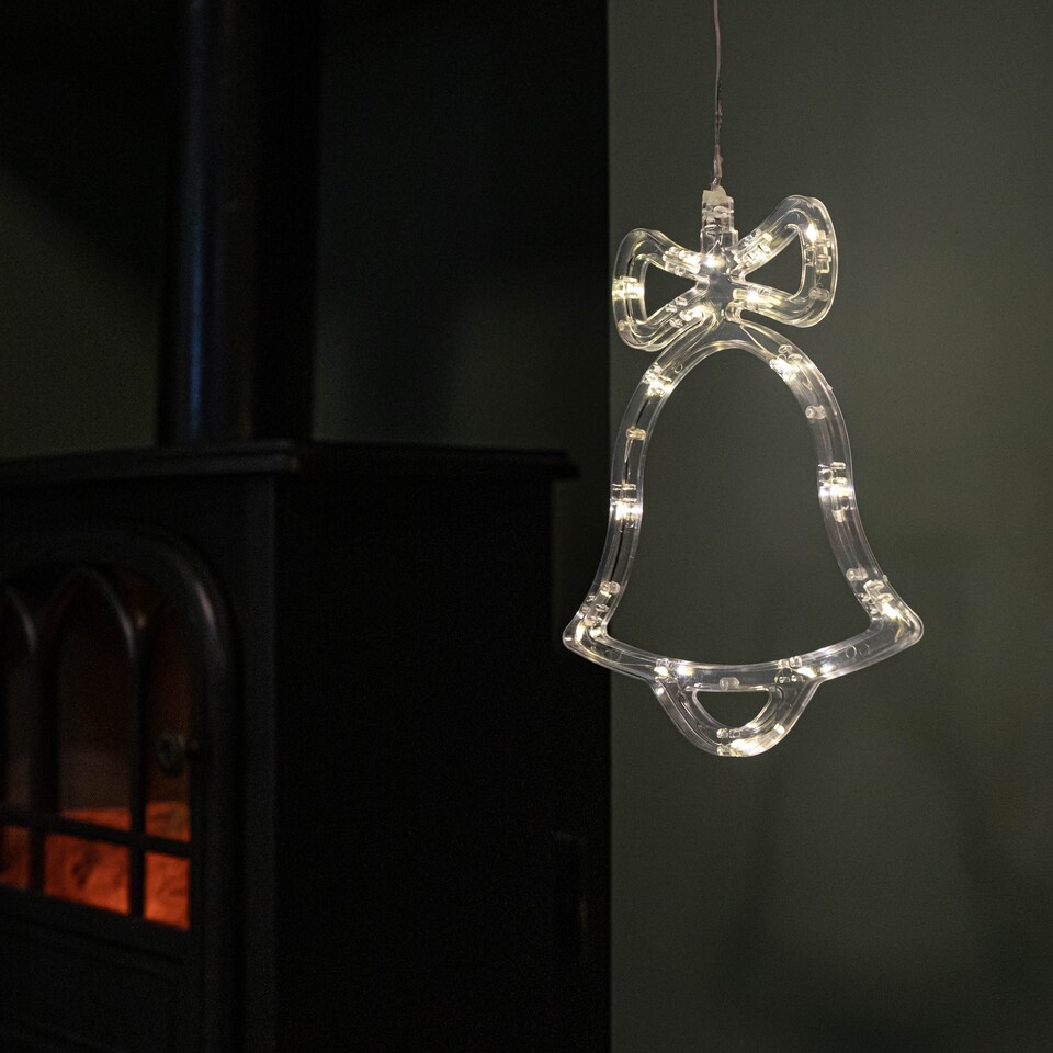 image 1 of 21cm Battery Operated Light up Christmas Bell Window Decoration with Warm White LEDs