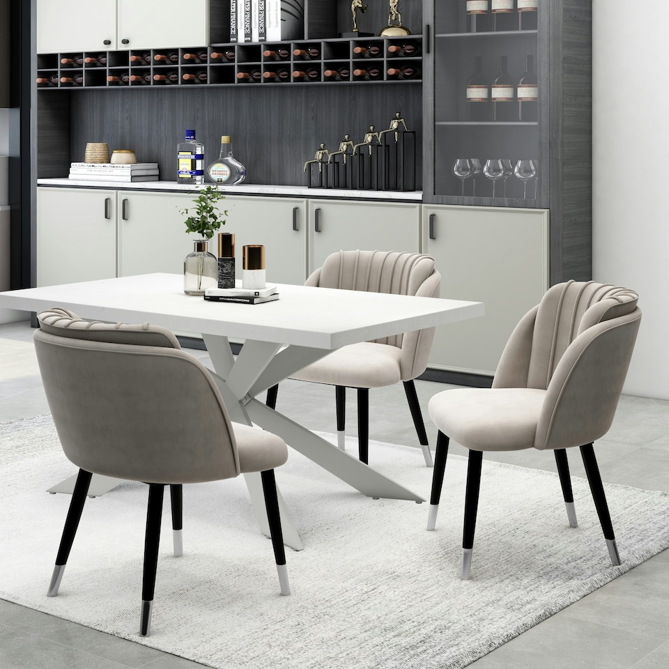 image 1 of Set of 2 Milano Velvet Dining Chairs with Stylish Ribbed Back Design, Black Metal Legs with Silver Tips Grey | Silver End Tips