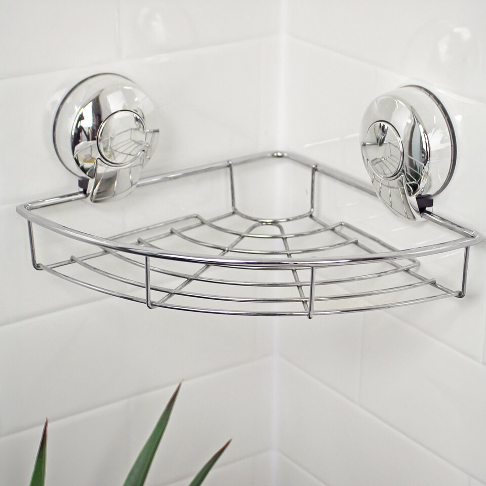 image 1 of Showerdrape Suctionloc Chrome Suction Wall Mounted Corner Basket with Mounting Discs | Multi | 1