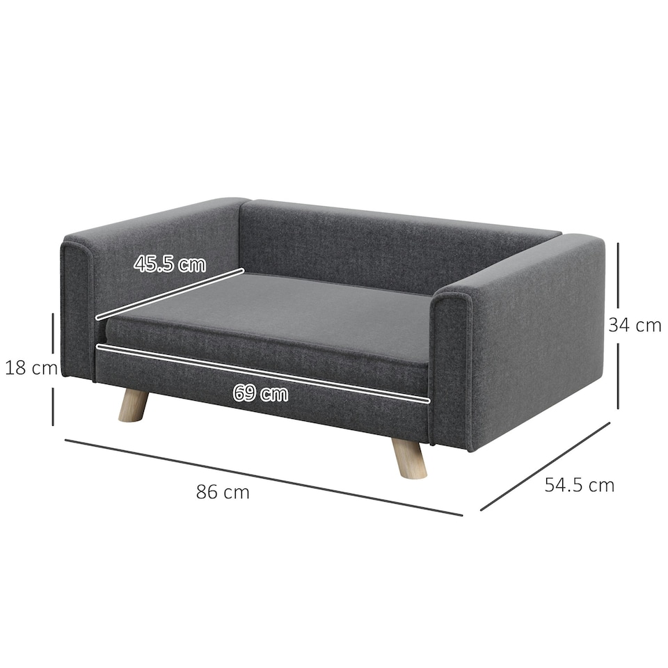 image 1 of PawHut Elevated Dog Sofa Bed with Cushion for Medium and Small Dogs, Grey