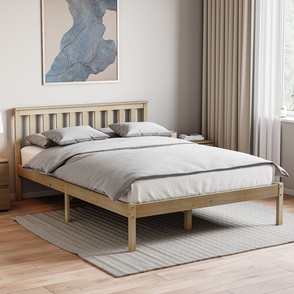 image 1 of Vida Designs Milan 4ft6 Double Bed Wood Frame, Low Foot End, Pine, 135 x 190cm