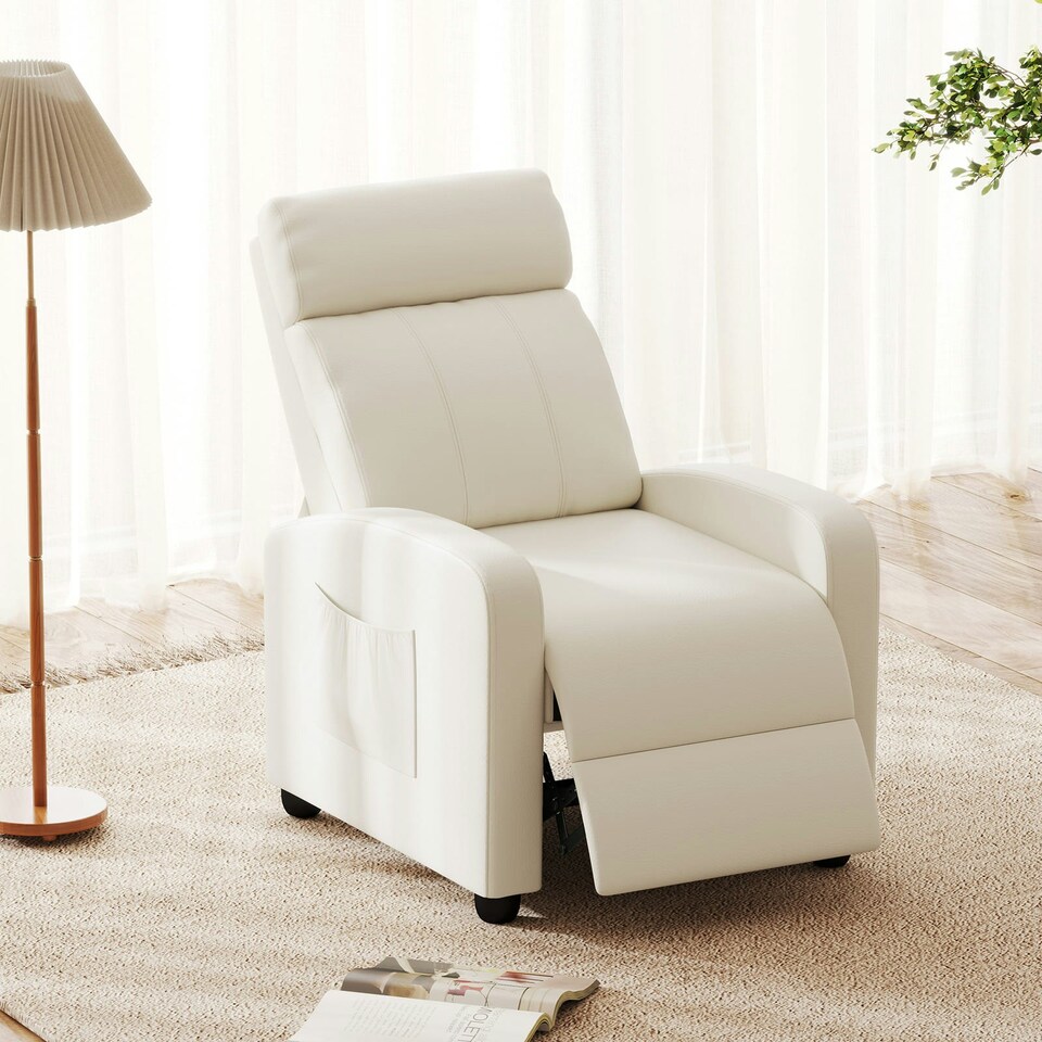 image 1 of COSTWAY Recliner Chair Single Sofa with Adjustable Backrest White White