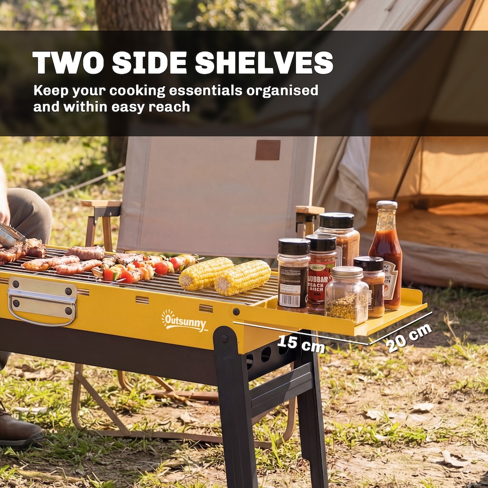 image 1 of Outsunny BBQ Grill, Charcoal Barbecue with 2 Side Shelves and Handle