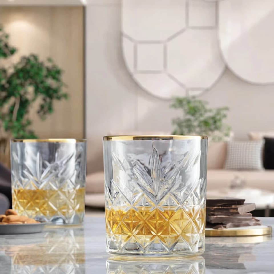 image 1 of Timeless Tumbler With Gold Rim Whiskey Glasses Cocktails 420ml | Clear | Clear | Set of 8