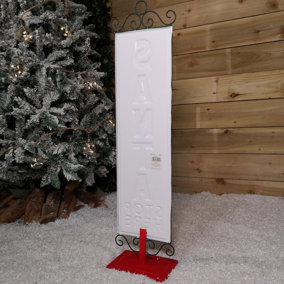 image 1 of 86cm Red and White Santa Stop Here Sign Christmas Decoration