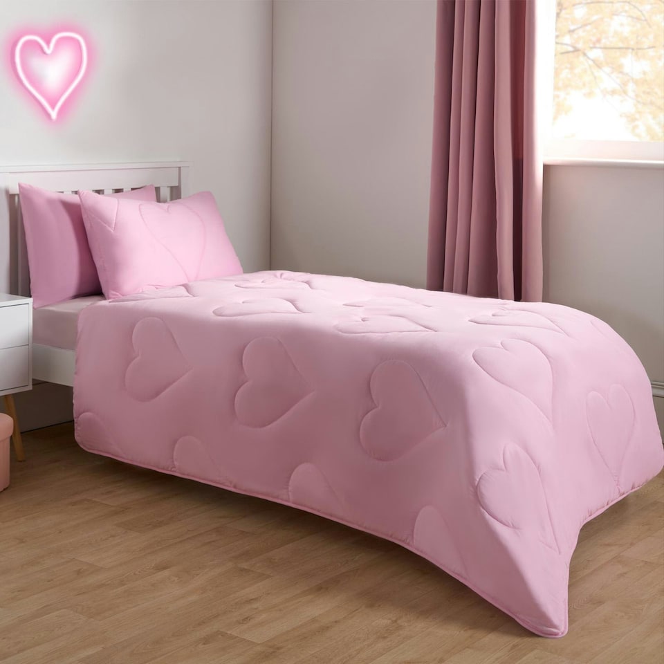 image 1 of OHS Coverless Heart Quilted 7.5 Tog Bedding Set, Single - Pink