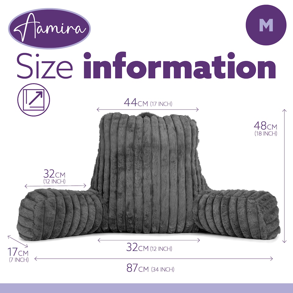 image 1 of Aamira Reading Pillow Grey Faux Fur Ribbed Memory Foam Support Cushion | Grey | Grey | Standard | 1