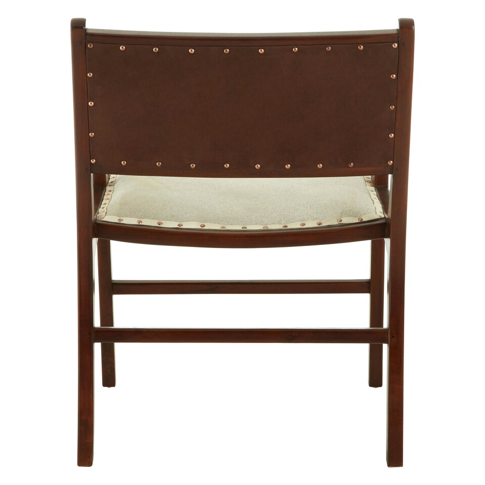 image 1 of Interiors By Premier Stylish Leather Teak Wood Dining Chair, Spacious Kitchen Chair, Classic Armchair, Garden Accent Chair Cream