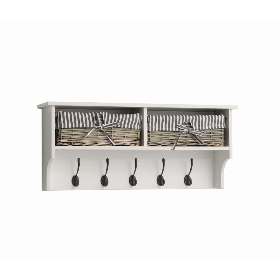 image 1 of Radcliffe Wall Mounted Coat Rack Wicker Baskets and Top Storage Shelf