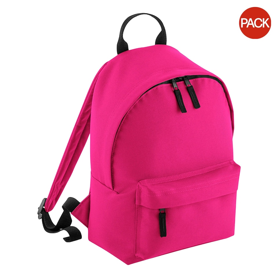 image 1 of Bagbase Junior Fashion Backpack / Rucksack (14 Litres) (Pack of 2) - Fuchsia/Graphite - One Size