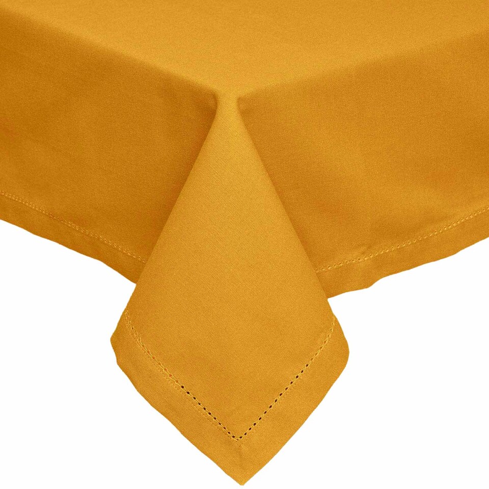 image 1 of Homescapes Mustard Yellow Tablecloth - 137 x 178 cm | Yellow | Mustard Yellow